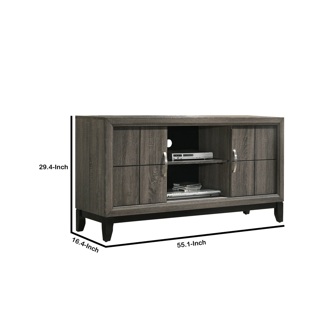 Wooden Tv Stand With 2 Drawers And 2 Open Compartments, Brown And Black Brown Black 50 59 Inches Solid Wood