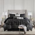 7 Piece Tufted Comforter Set Black Cal King California King Black Polyester