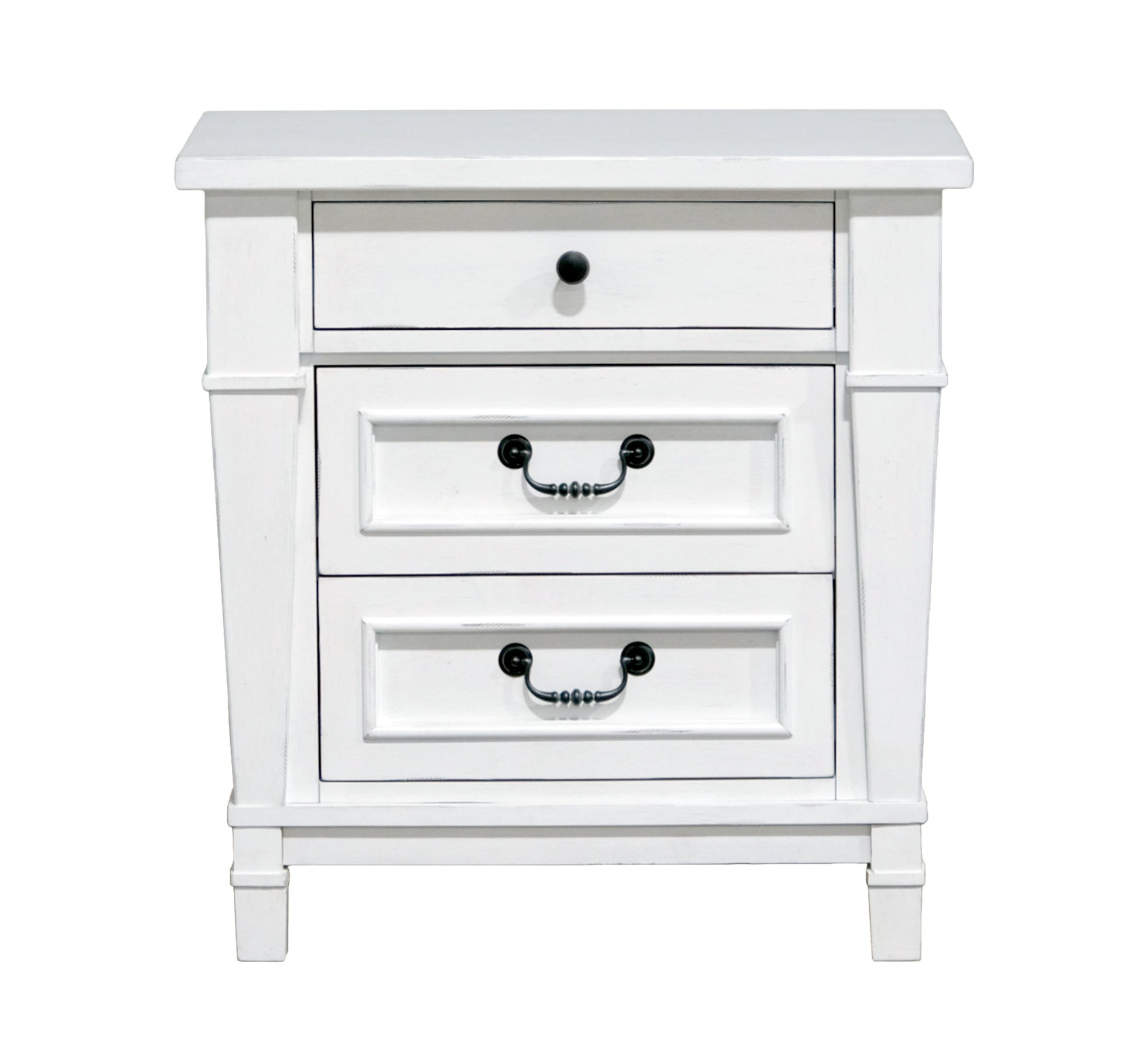 Coastal White 3 Drawer Nightstand White Engineered Wood