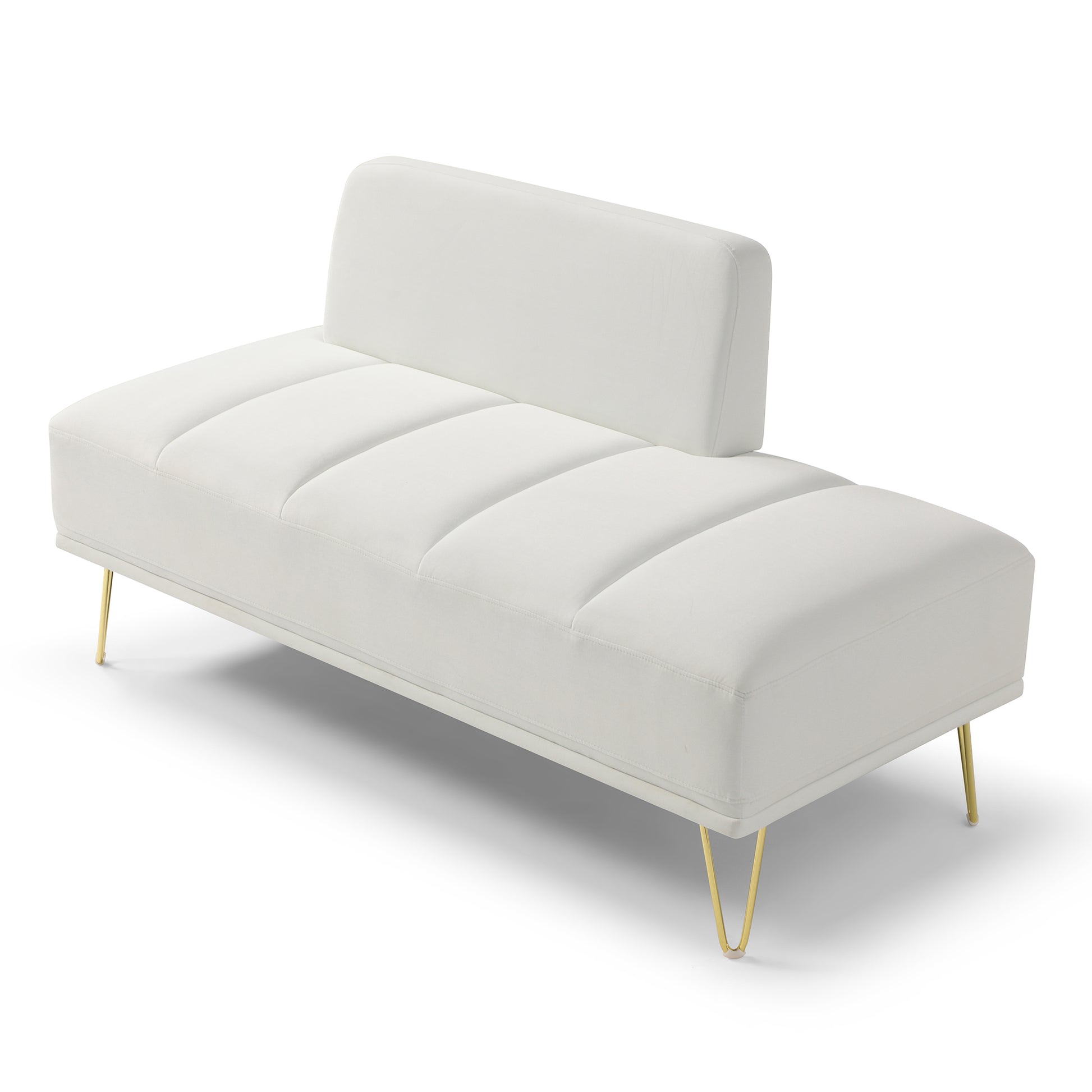 56.3"Inch Width Modern End Of Bed Bench,Velvet Fabric Upholstered 2 Seater Sofa Couch Entryway Ottoman Bench, Fuzzy Sofa Stool Footrest Window Bench With Gold Metal Legs For Bedroom, Living Room,White White Velvet Wood Primary Living Space Modern Foam
