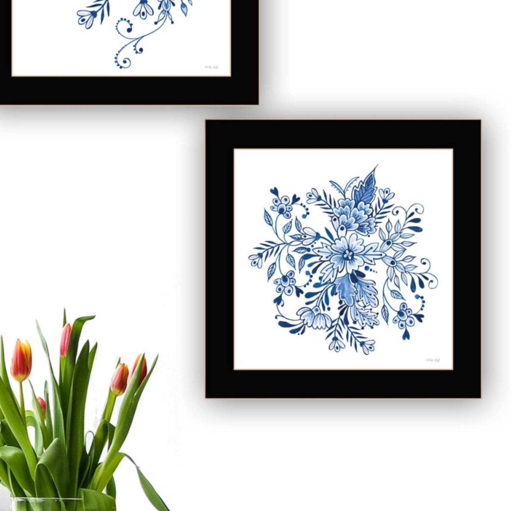 "Delph Designs Of Blue And White Florals" Framed Wall Art For Living Room, Wall Art Print For Home Decor, Bedroom Wall Art By Cindy Jacobs Multicolor Wood Paper