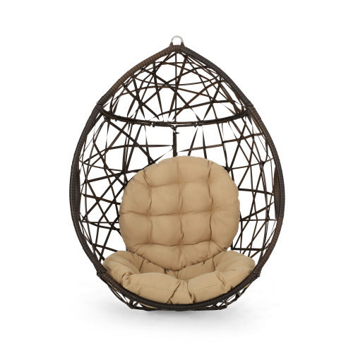 Marlin Hanging Egg Chair Basket Brown Pe Rattan Iron Waterproof Fabric