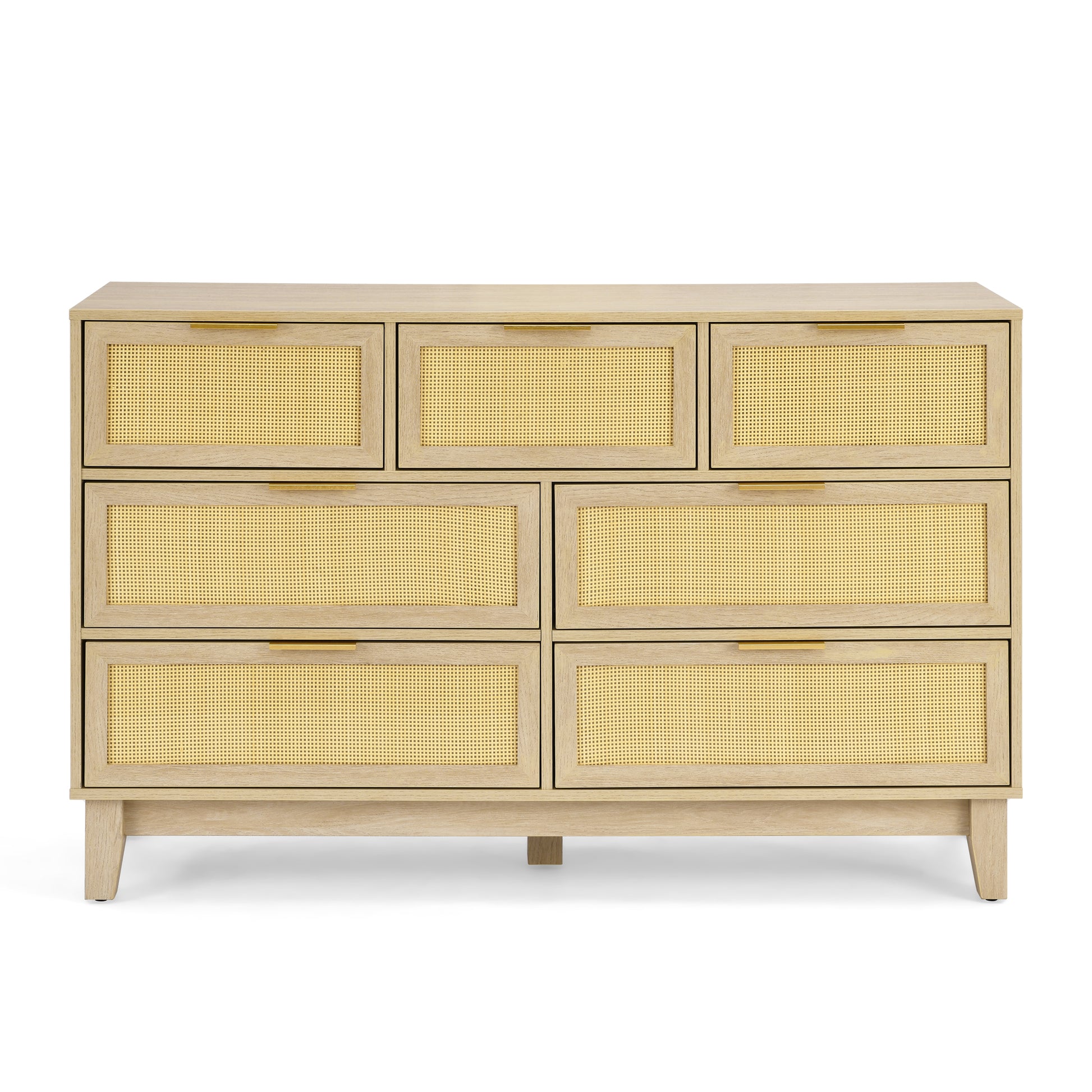 Bedroom 7 Drawer Dresser, Rattan Dresser Modern Wooden Chest Of Drawers With Spacious Storage Space For Bedroom Hallway Living Room Natural Wood Solid Wood Mdf