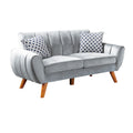 Eula 2 Piece Sofa And Loveseat Set With 4 Throw Pillows, Light Gray Velvet Gray Wood Fabric 4 Seat