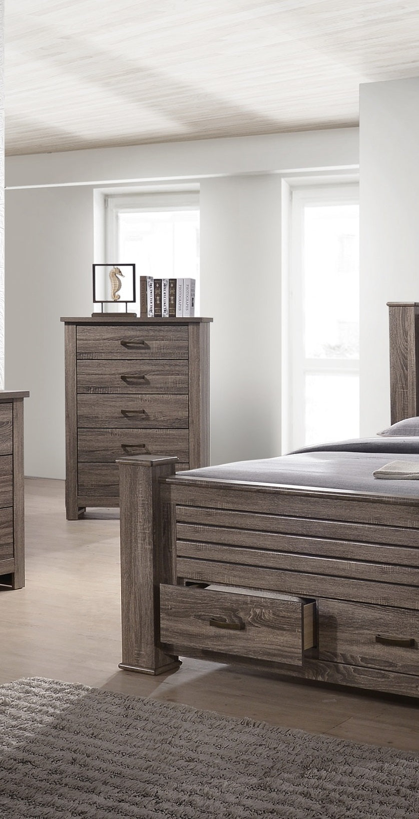 Natural Finish Striking Wooden 1Pc Chest Of Drawers Storage Bedroom Furniture Rustic Gray Oak Brown Finish Natural Bedroom Contemporary,Modern,Transitional Particle Board Mdf