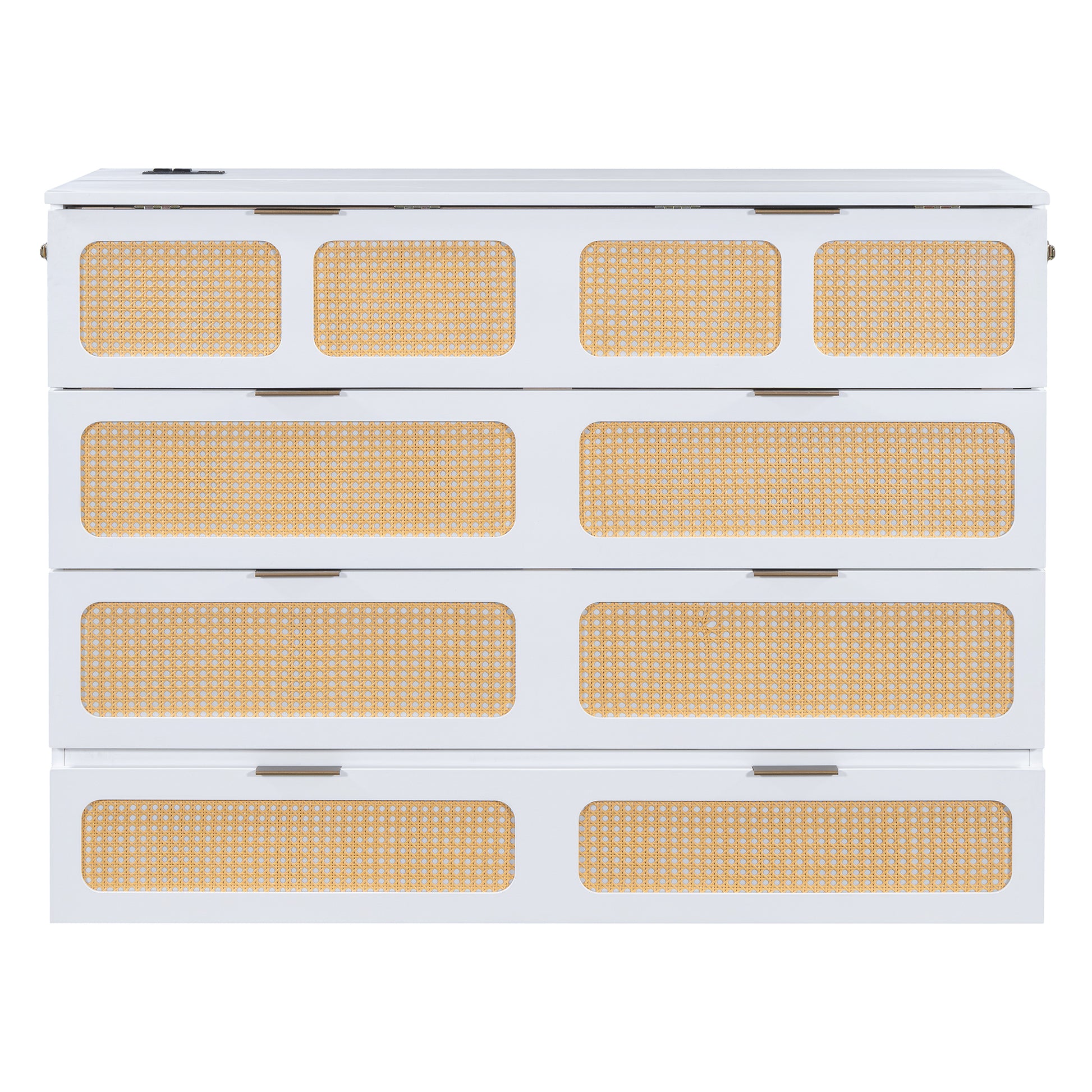 Full Size Murphy Bed With Large Drawers,White Full White Plywood