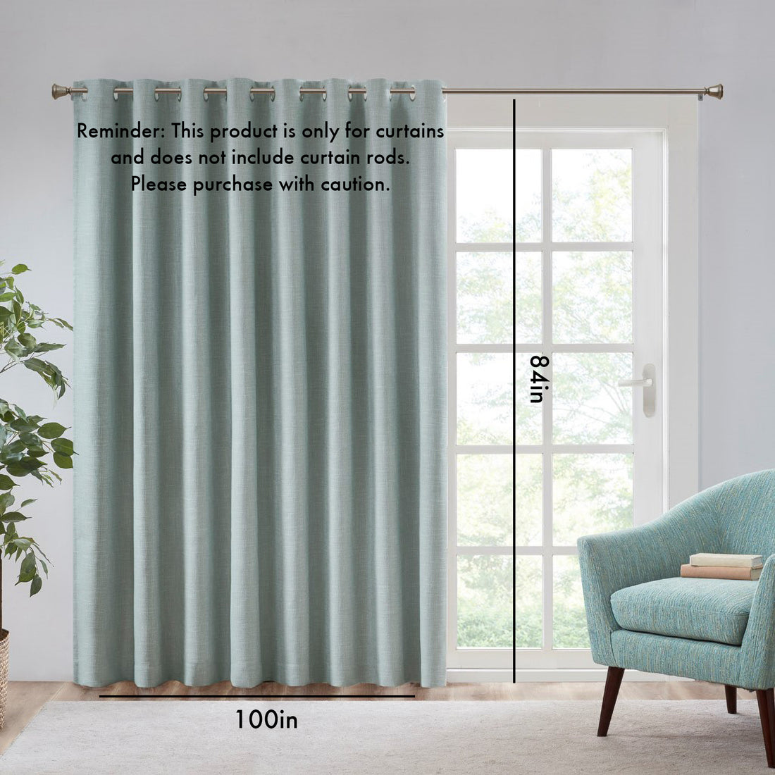 Printed Heathered Blackout Window Patio Panel Dusty Seafoam Polyester