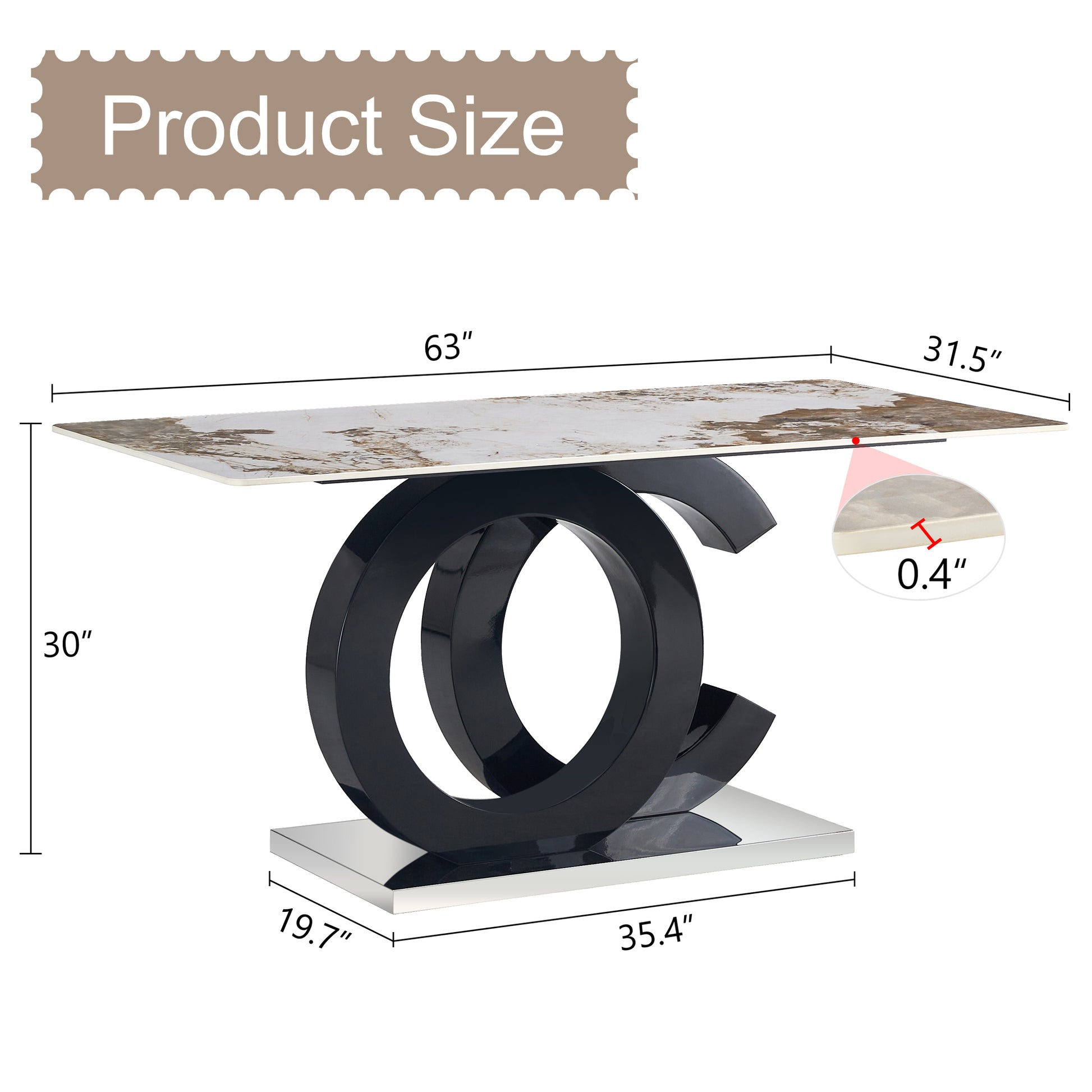 Large Modern Minimalist Rectangular Dining Table Suitable For 6 8 People, Equipped With A 0.4 Inch Pattern Desktop, Mdf Material Oc Shaped Bracket, And Metal Base F Oc White Sintered Stone