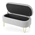 Oval Storage Bench For Living Room Bedroom End Of Bed, Upholstered Storage Ottoman Entryway Bench With Metal Legs,Grey Wood Primary Living Space Solid Grey Pine With Storage Grey Polyester Polyester Or Polyester Blend Backless Modern Oval Flip Top