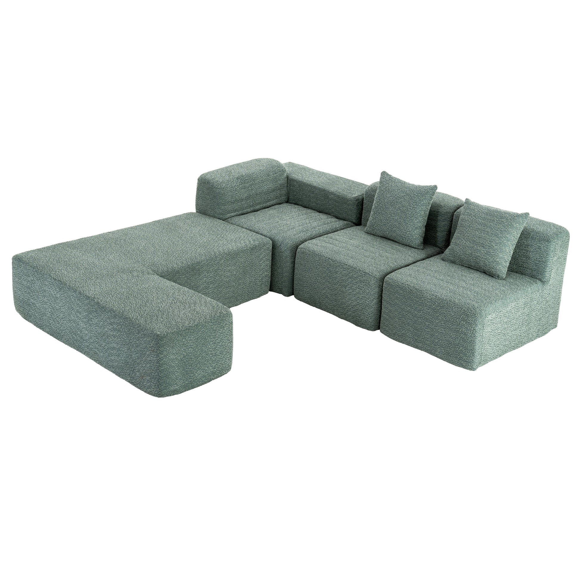 116.5" Sectional Sofa Full Compressed Sofa Couch Free Combined Sofa For Living Room, Green Green Foam Polyester 4 Seat