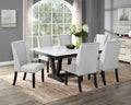 7Pc Dining Set Contemporary Style White Genuine Marble Rectangular Table Top Dove Gray Upholstery Chairs Tufted Black Finish Wooden Solid Wood Dining Room Furniture Wood Wood Gray Seats 6 Wood Dining Room Contemporary,Modern,Transitional Trestle