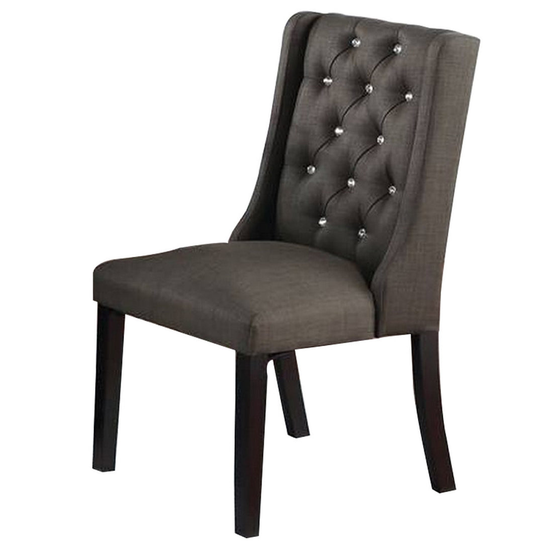 25 Inch Wood Dining Chair, Set Of 2, Button Tufted Wingback Design, Black Black Solid Wood