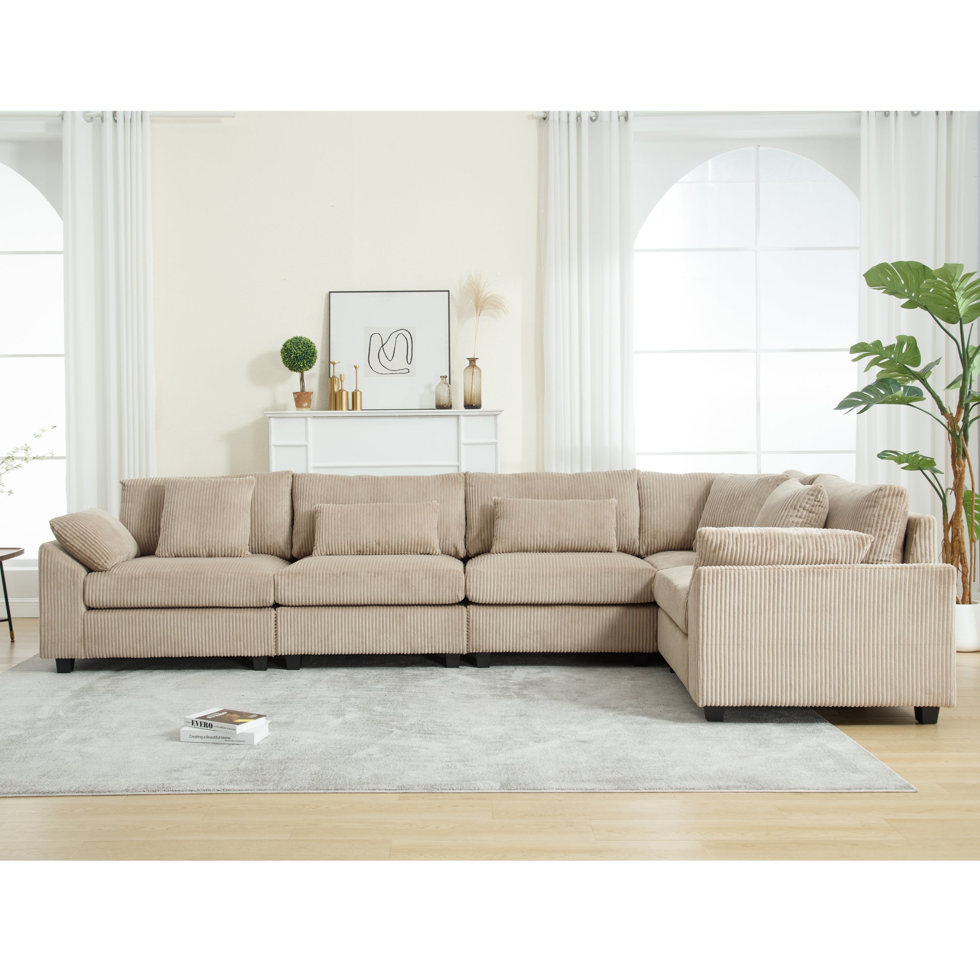 Oversized Modular Sectional Sofa Couch Set,L Shaped Sofa Sectional, 5 Seater Sofa For Living Room Corduroy Upholstered Sofa Set With 7 Free Pillowsbrown Brown Fabric 5 Seat