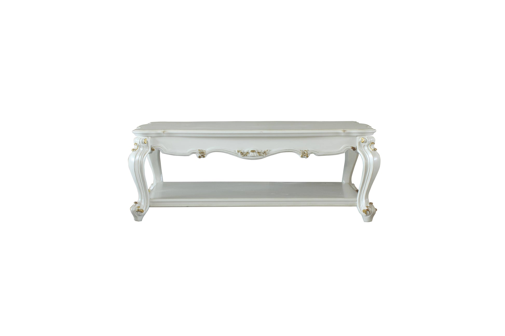 Antique Pearl Coffee Table With Bottom Shelf Ivory Primary Living Space Traditional Shelves Rectangular Wood