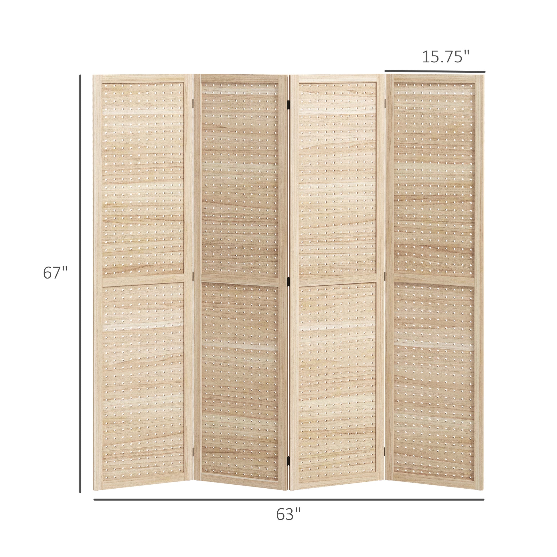 Homcom 4 Panel Room Divider, 5.6' Tall Indoor Portable Wood Folding Privacy Screen With Hook Holes, Hinged Freestanding Partition Wall Dividers For Home Office, Natural Natural Wood Wood