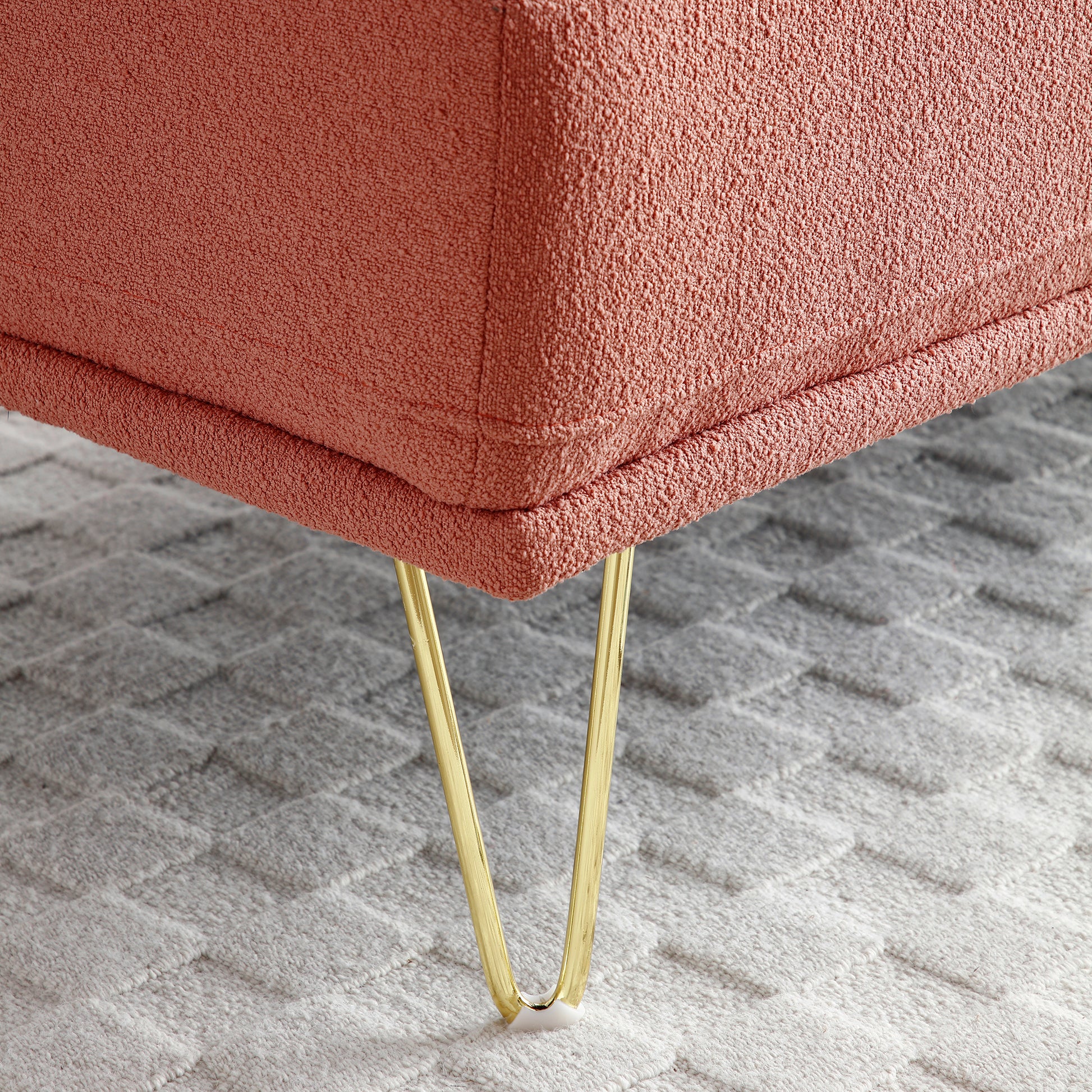 56.3"Inch Width Modern End Of Bed Bench,Teddy Fabric Upholstered 2 Seater Sofa Couch Entryway Ottoman Bench, Fuzzy Sofa Stool Footrest Window Bench With Gold Metal Legs For Bedroom, Living Room,Pink Pink Wood Modern Foam Teddy 2 Seat