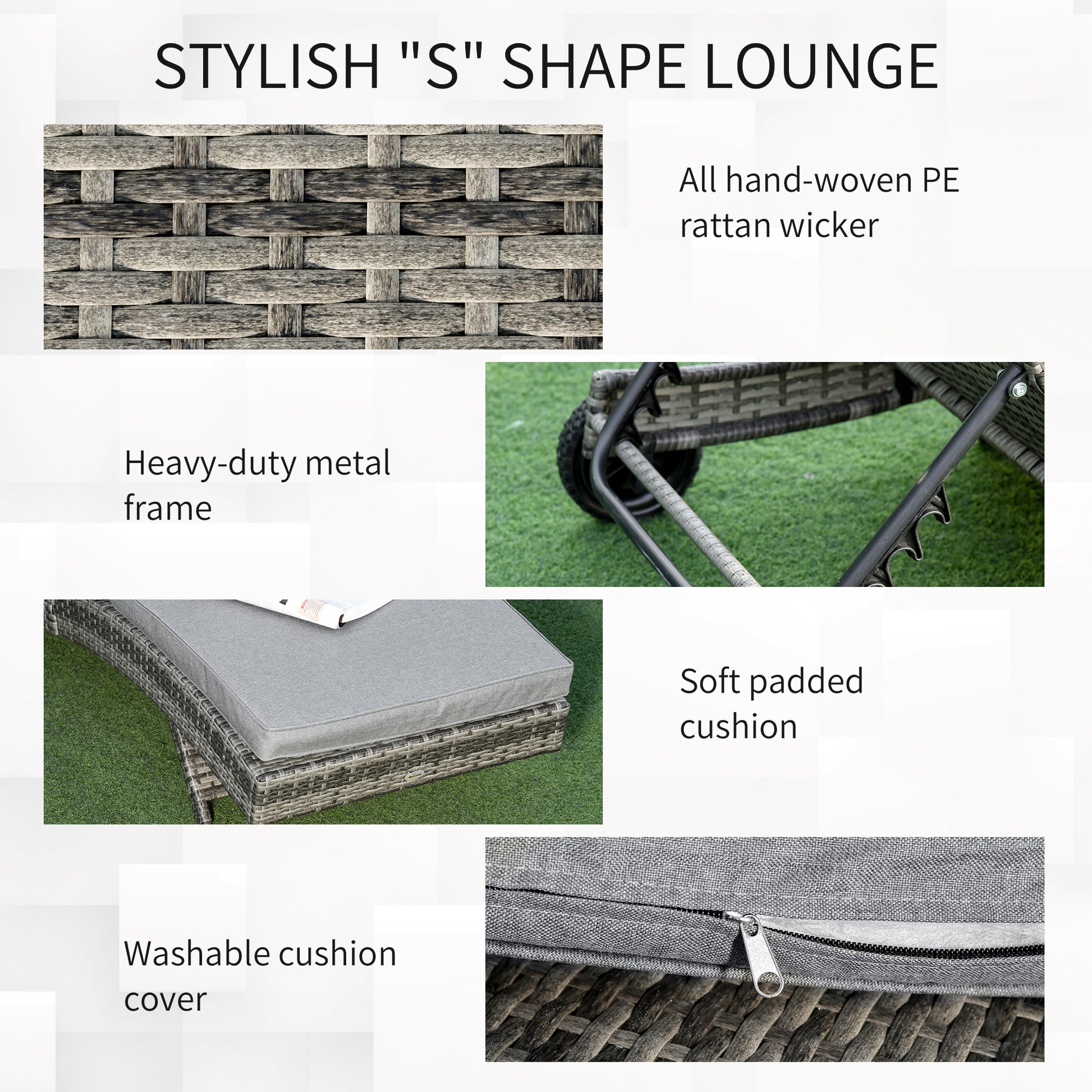Outsunny Chaise Lounge Pool Chair, Outdoor Pe Rattan Cushioned Patio Sun Lounger W 5 Level Adjustable Backrest & Wheels For Easy Movement, Wicker, Mixed Gray Gray Steel