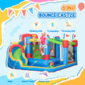 Outsunny 6 In 1 Inflatable Bounce House With Slide, Climbing Wall, Water Cannon, And More, Inflatable Water Slide For Kids With 2 Min. Inflation With Inflator Multicolor Oxford Fabric