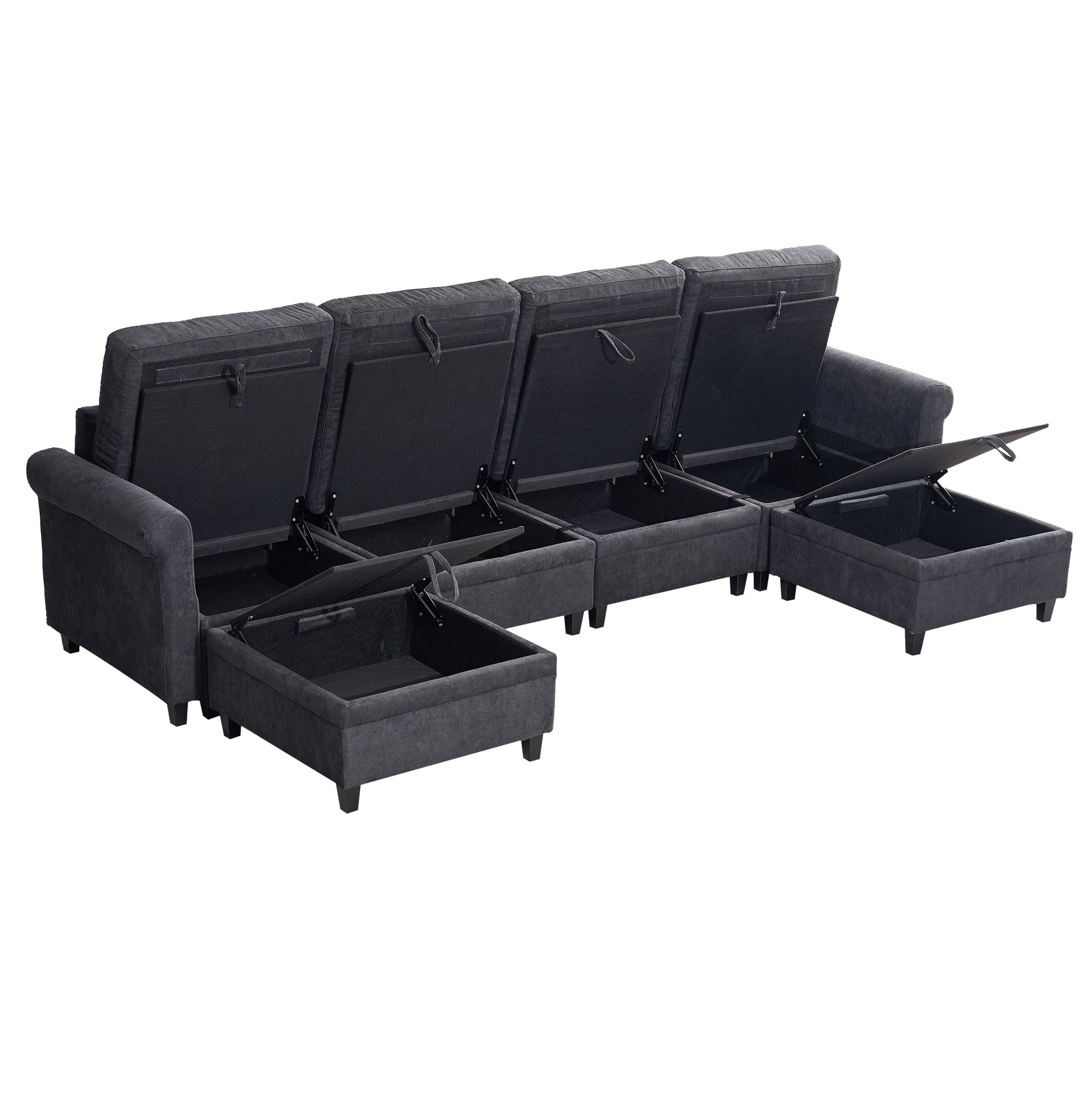 U Shaped Sectional Couch Convertible Sectional Couch With Double Chaise 6 Seat Sectional Sofa For Living Room Dark Gray Dining Room Fabric 6 Seat