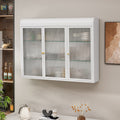 3 Door Arched Wall Mounted Glass Cabinets For Kitchen, Living Room And Bathroom White White Glass Metal