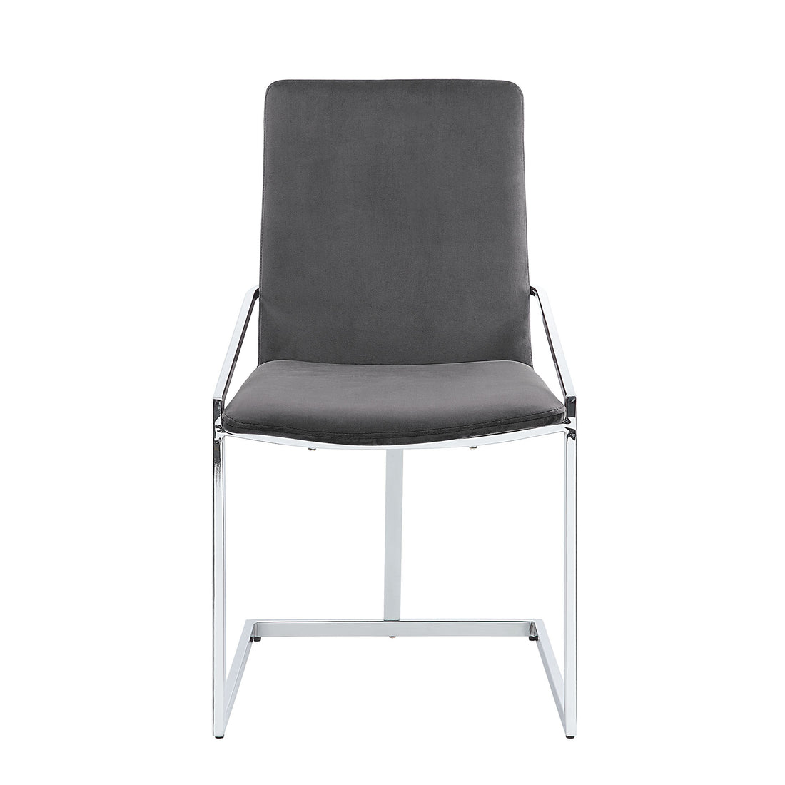 Grey And Chrome Side Chair With Metal Base Set Of 2 Solid Grey Silver Dining Room Modern Side Chair Solid Back Set Of 2 Fabric Metal