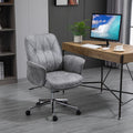 Vinsetto Microfiber Home Office Chair, Height Adjustable Button Tufted Computer Desk Chair With Swivel Wheels, Tilt Function And Padded Armrests, Light Gray Light Grey Steel