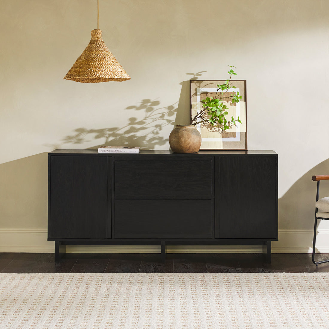 63" Scandi Sideboard With Beveled Drawers, Black