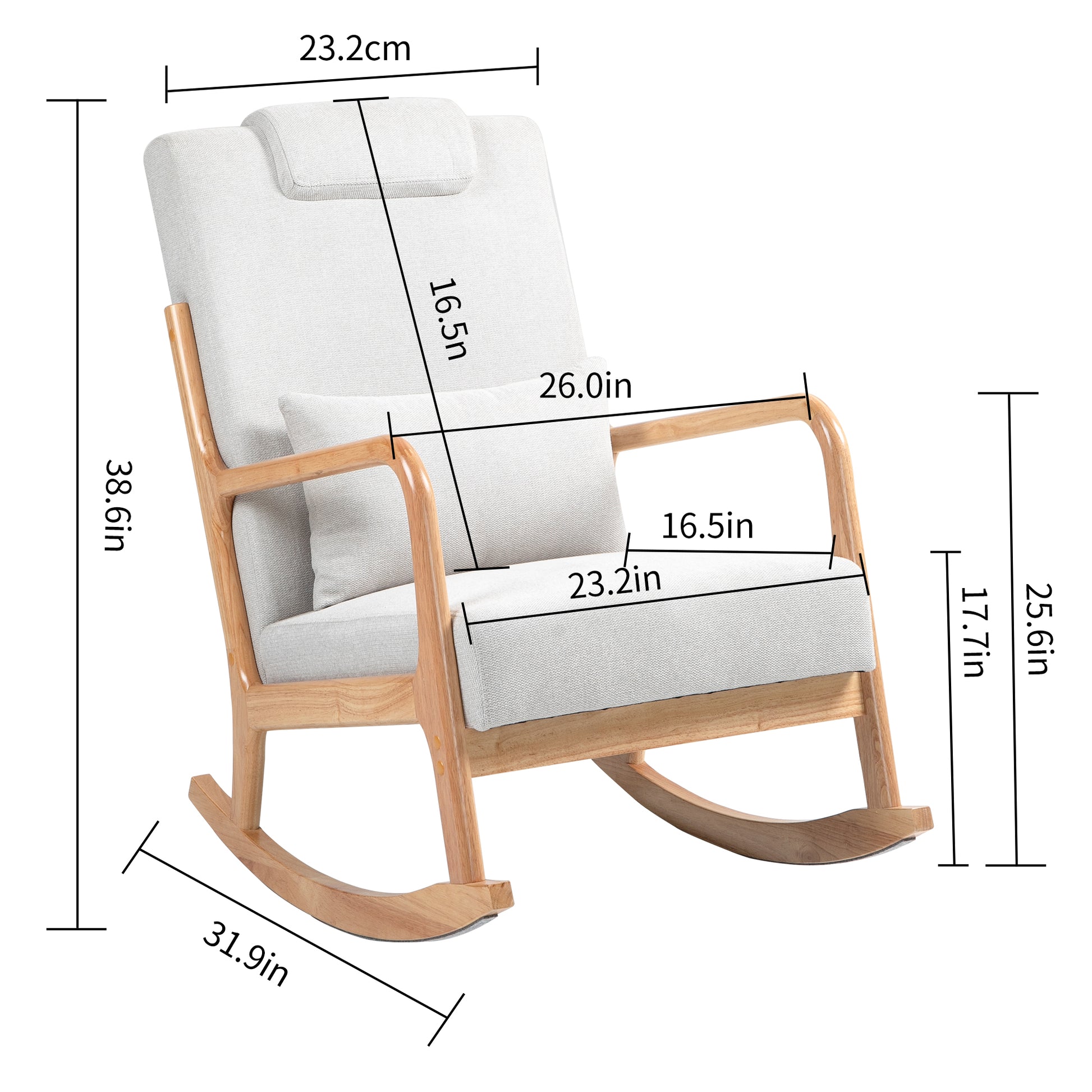 Rocking Chair Upholstered Fabric Rocking Armchair Indoor With High Backrest Glider Chairs And Lumbar Pillow For Living Room Beige Linen