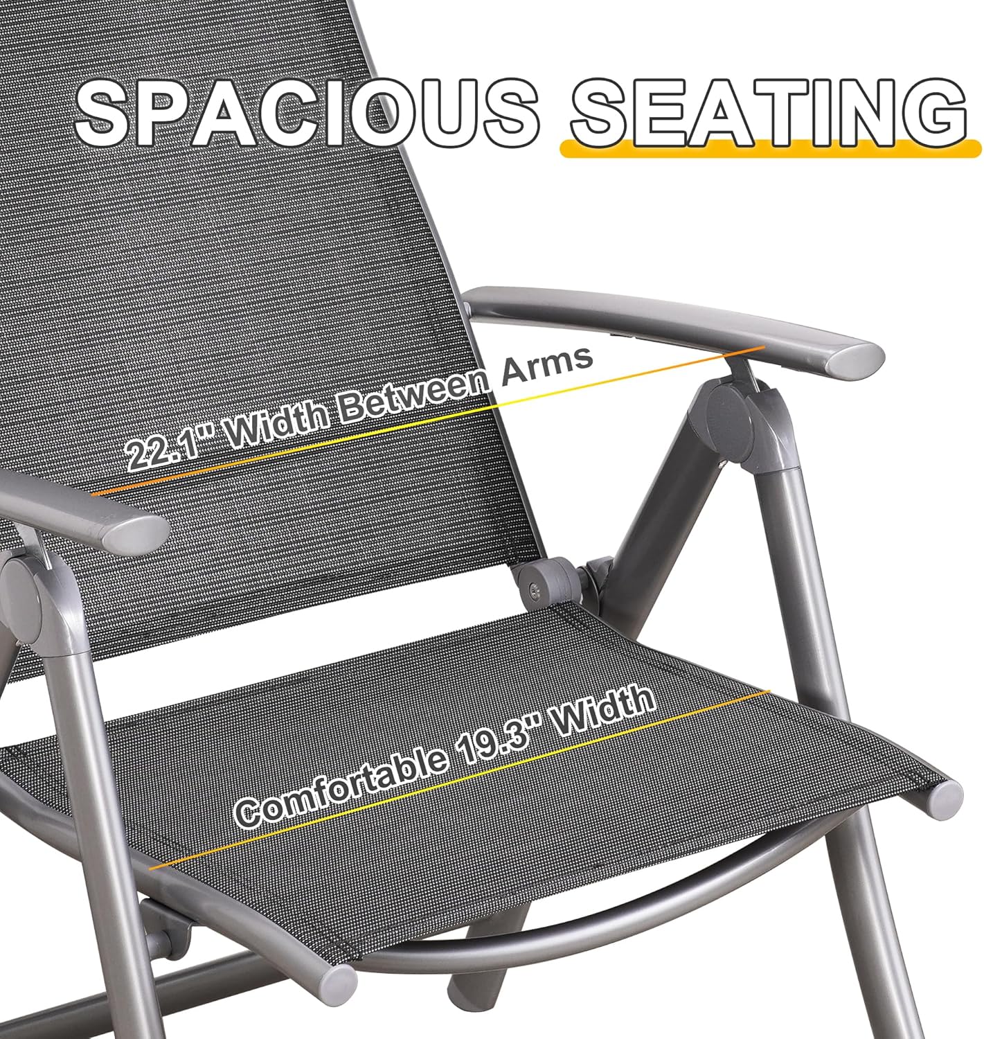 Patio Folding Chairs Set Of 2, Aluminium Frame Outdoor Reclining Patio Chairs For Garden Camping Poolside Beach Deck, Adjustable High Back Lawn Chairs With Textilene Fabric Seat, Dark Gray Dark Gray Aluminium