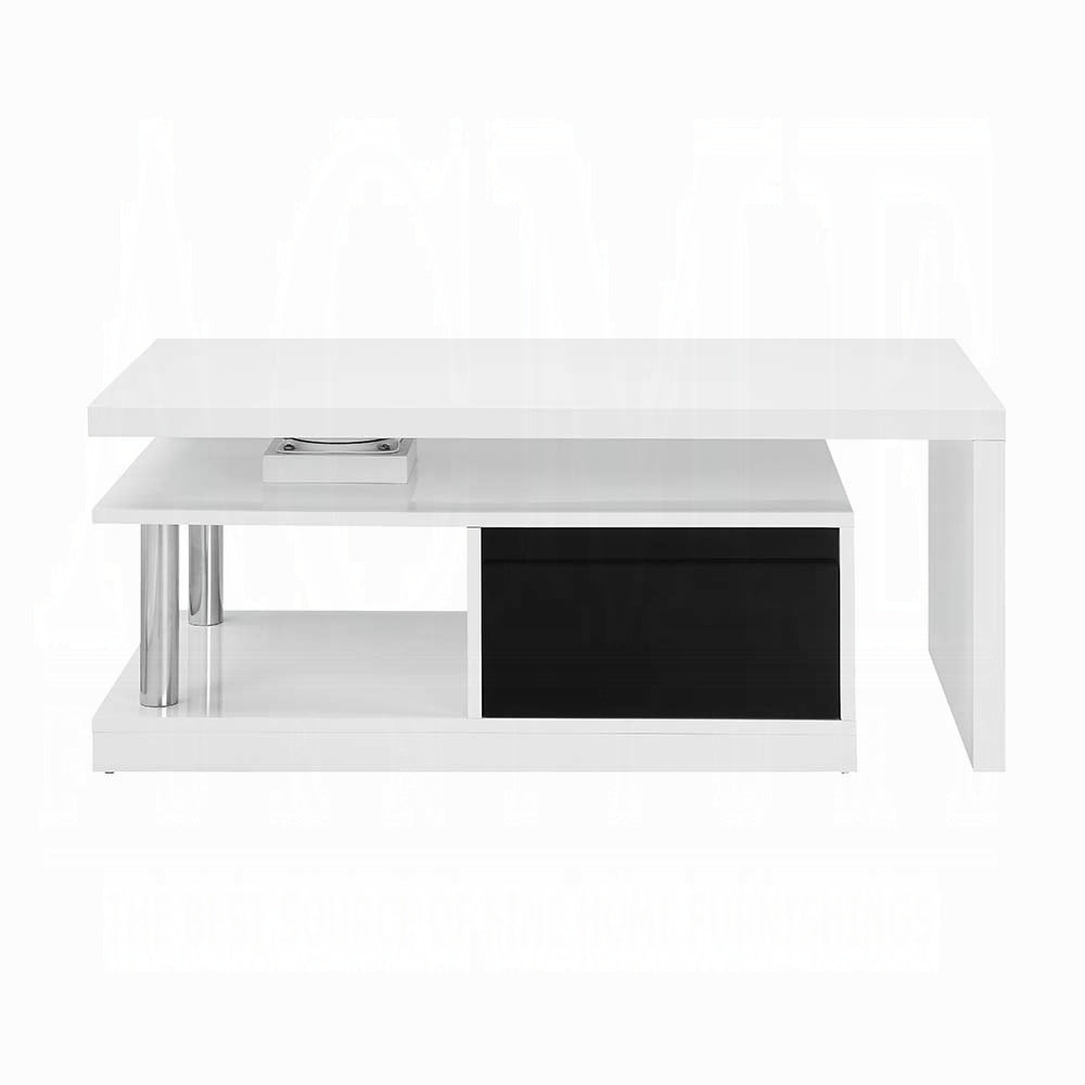 White And Black High Gloss Coffee Table With Swivel Top White Black Primary Living Space Contemporary Drawers Rectangular Wood Metal