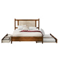 Queen Size Wooden Rattan Platform Bed, With 2 Big Drawers, T Size Trundle, Brown Queen Brown Plywood