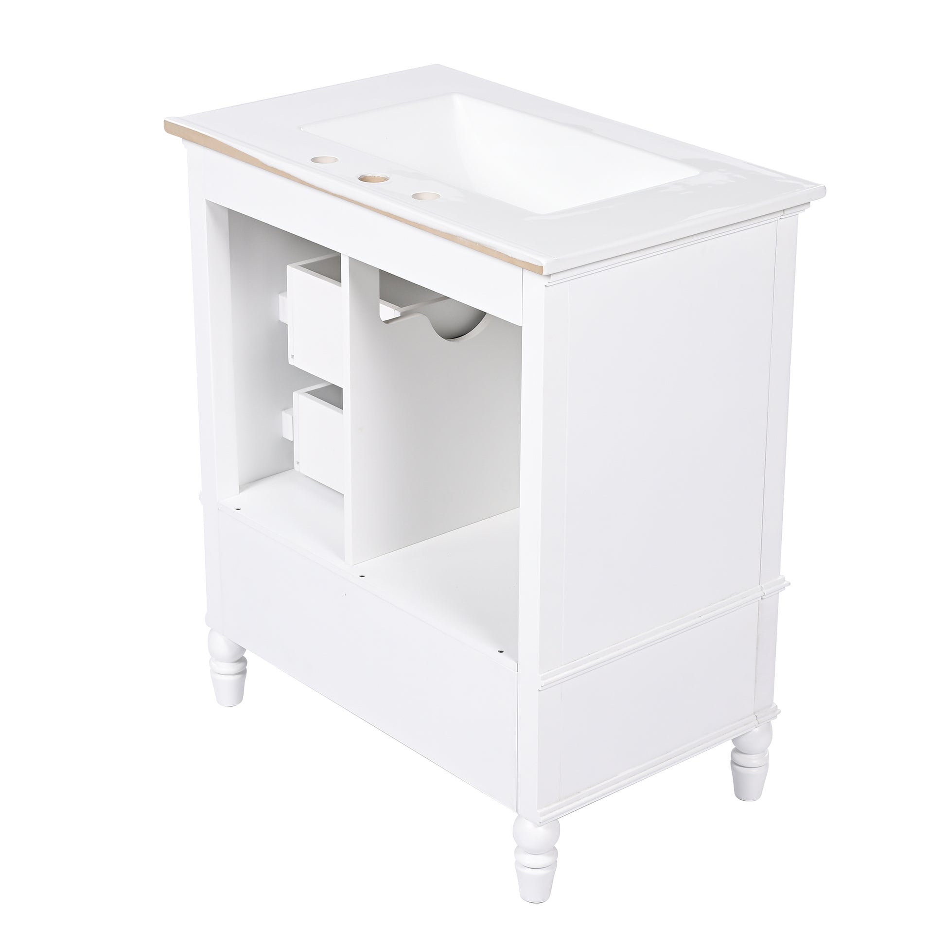 30" Bathroom Vanity With Sink, Bathroom Cabinet With A Door, Three Drawers, Solid Wood Legs & Mdf Board, Adiustable Foot Pads, White White Mdf