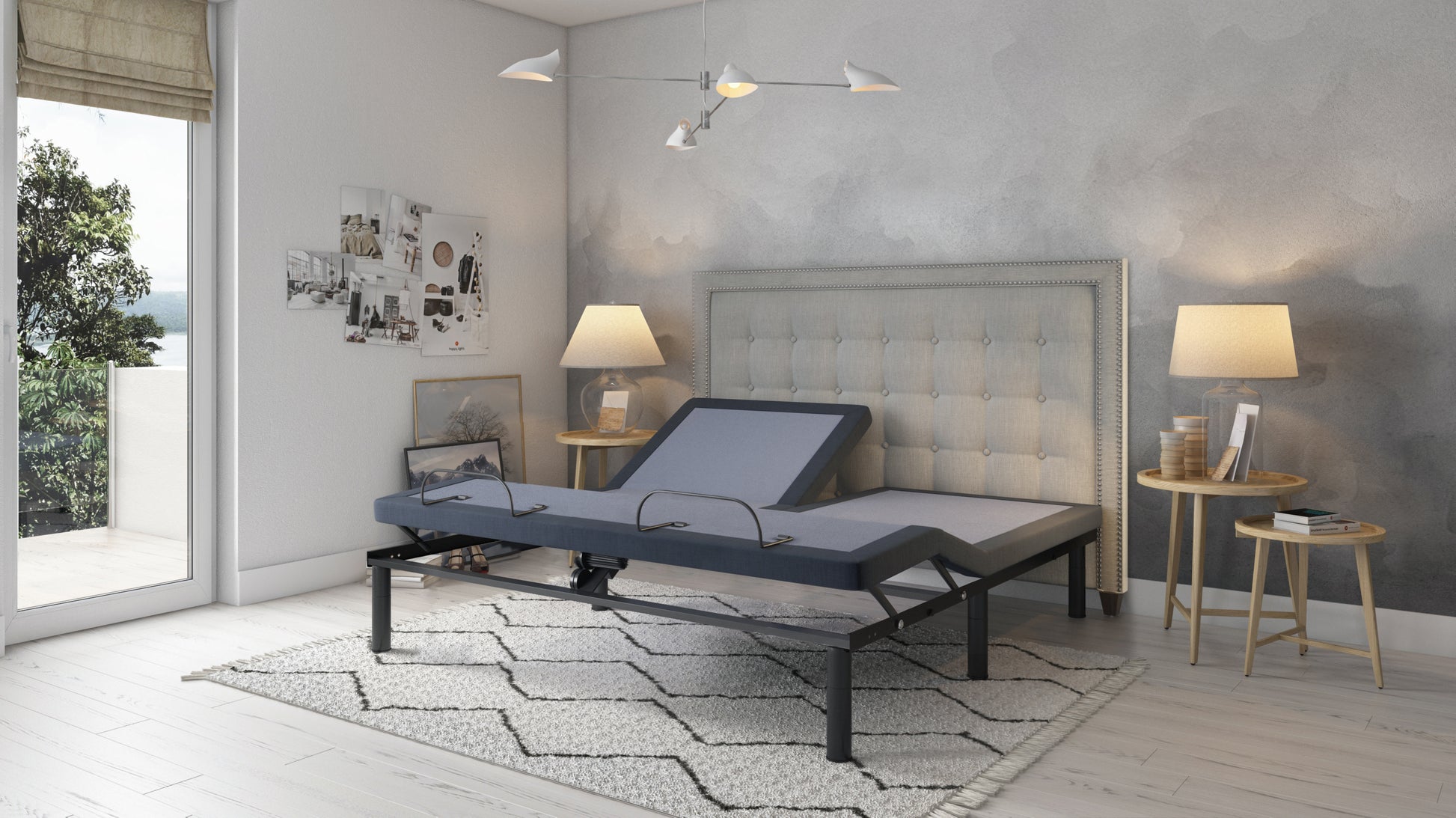 Bt3000 Flex Head Queen Adjustable Bed Base With Head And Foot Position Adjustment Box Spring Not Required Blue Grey Steel