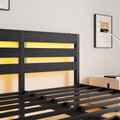 Queen Size Metal Bed Frame With Wooden Headboard, Rgb Lights, Charger, Storage Shelf, Noise Free, No Box Spring Needed, Black Box Spring Not Required Queen Black Metal Bedroom Bed Frame Metal & Wood