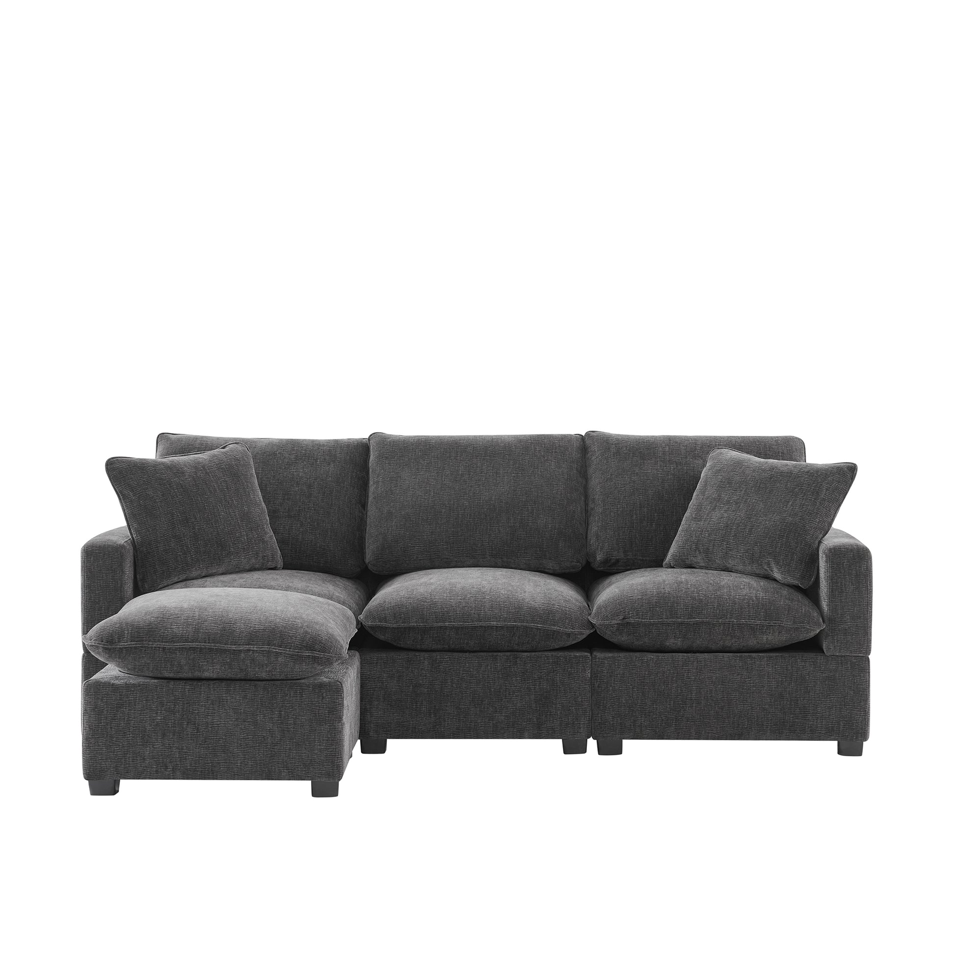 84*57" Modern Modular Sofa, 4 Seat Chenille Sectional Couch Set With 2 Pillows Included, Freely Combinable Indoor Funiture For Living Room, Apartment, Office, 2 Colors Black Grey Chenille 4 Seat