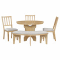 5 Piece Rustic Charm Round Dining Set With 3 Upholstered Chairs And Curved Bench For Dining Room, Kitchen And Living Room Natural Natural Rubber Wood