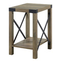 Rustic Oak End Table With Bottom Shelf Rustic Rustic Shelves Square Wood Metal