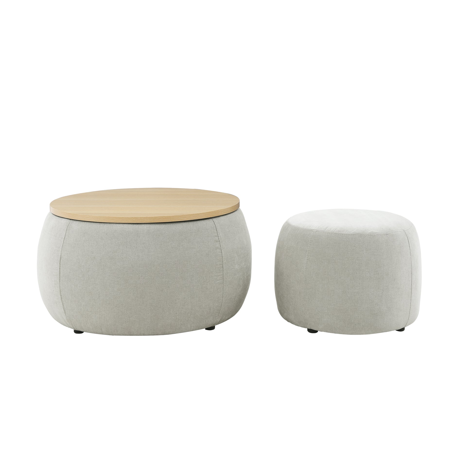 Round Storage Ottoman, 2 In 1 Function, Work As End Table And Ottoman,With Small Seat,Light Grey 25"X25"X14.7" Light Grey Foam