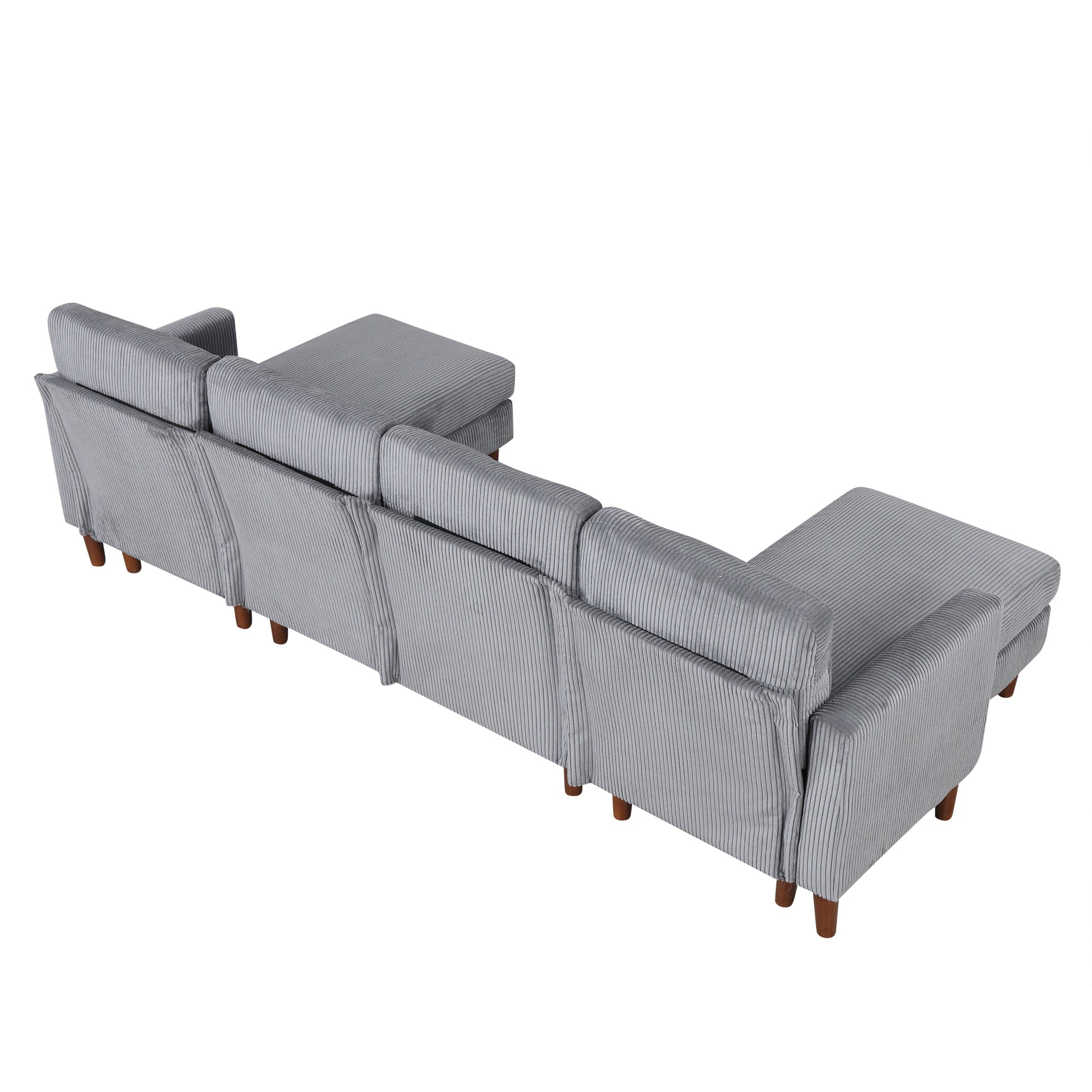 U Shaped Sponge Filled Cushion Combination Sofa, Suitable For Living Rooms, Studies, And Spacious Spaces Gray Polyester 4 Seat