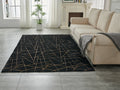 Luxury Machine Washable Black Geometric Abstract Gold Gilded Chinchilla Faux Fur Area Rug Black Gold Polyester