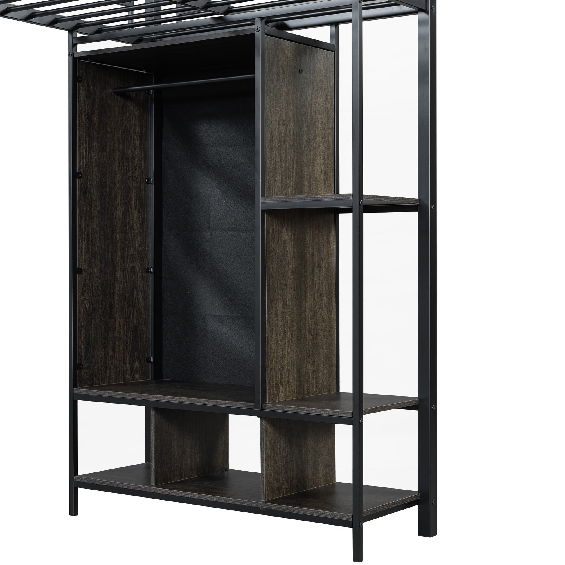 Twin Size Metal Loft Bed With Built In Wardrobe, Desk And Shelves, Black Expected Arrival Time: 9.3 Box Spring Not Required Twin Black Mdf Metal