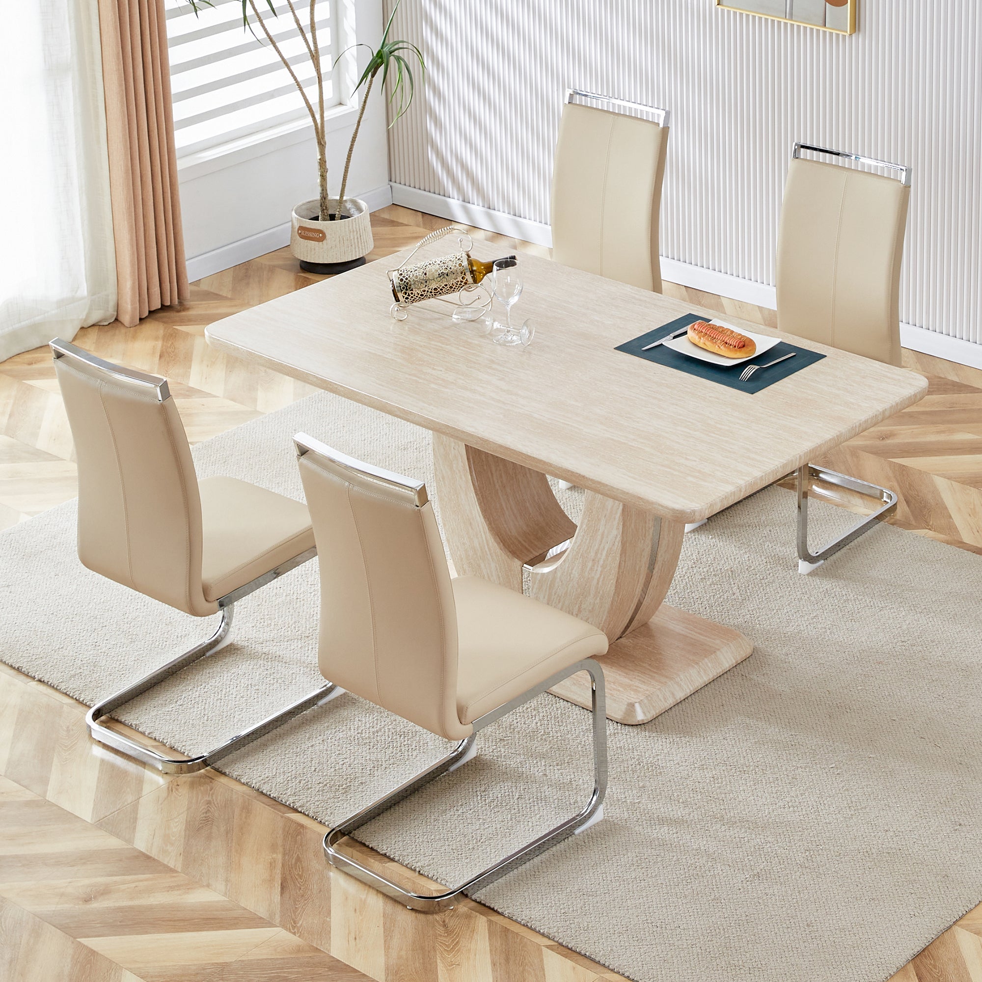 Table And Chair Set.Modern Minimalist Luxury Mdf Rectangular Dining Ta