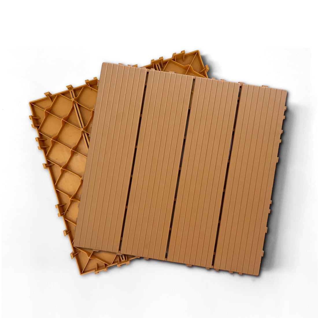 Plastic Composite Deck Tiles Set Of 35Pcs, Composite Decking Resist Rust, Water, Weather, Indoor&Outdoor, Easy To Diy & Maintain, Ideal For Patios, Balconies, Rooftops, Decks, 12X12" Wood Color Wood Modern Plastic Plastic