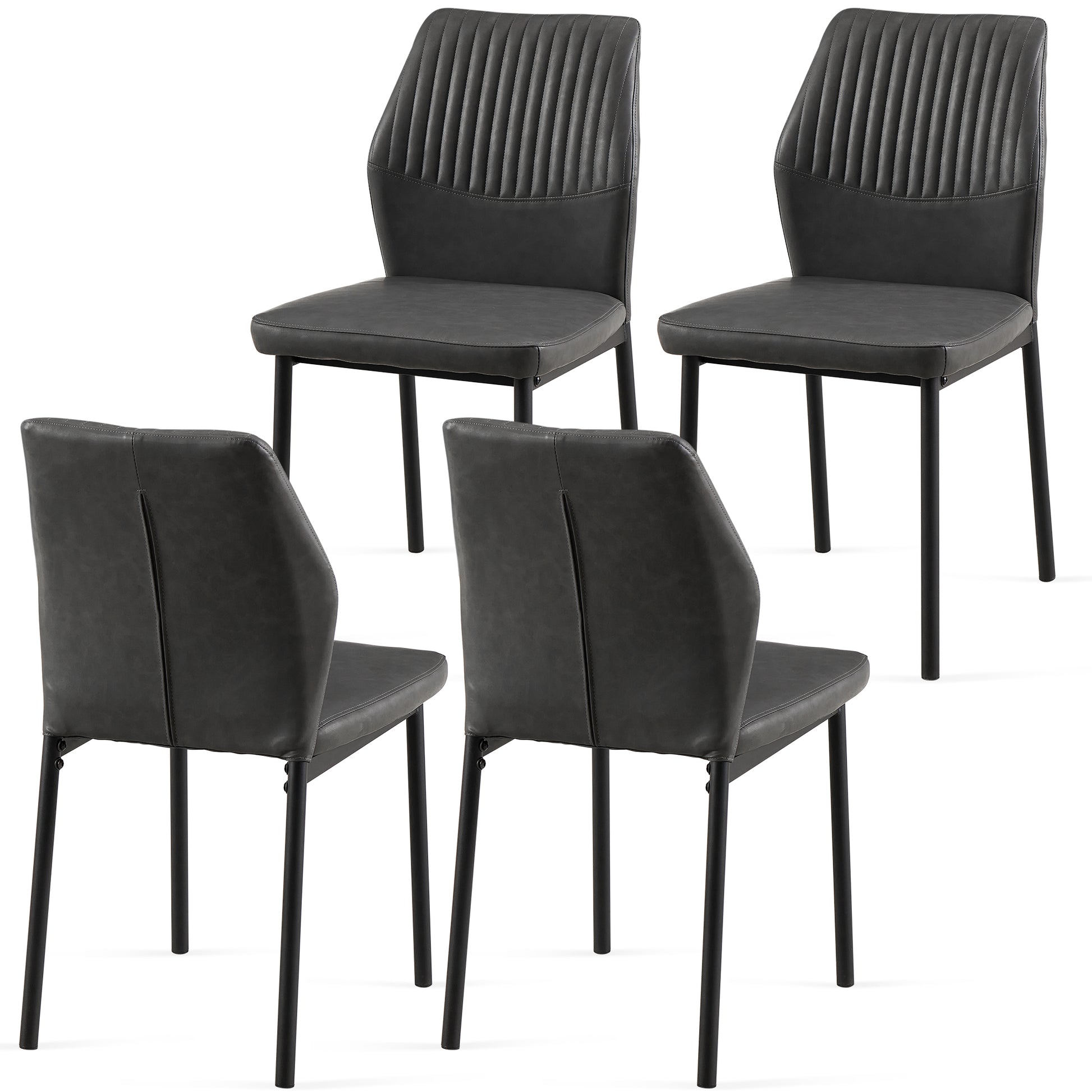 Dark Grey Pu Leather Dining Chairs Living Room Chair Modern Kitchen Armless Side Chair With Metal Legs Set Of 4 Metal Plaid Dark Gray Dining Room Powder Coated Foam Dry Clean Modern Dining Chairs Solid Back Foam Pu Leather