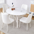 Table And Chair Set, Mdf Desktop, White Metal Table Legs, Stable And Beautiful, Suitable For Most Styles Of Home. Modern Simple Dining Table, Comfortable Seating. White Seats 4 Mdf