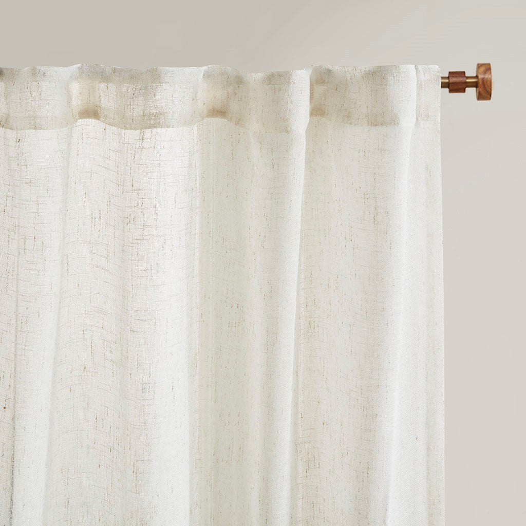 Yarn Dye Sheer Curtain Panel Pair 2 Pcs Window Panels Ivory Polyester