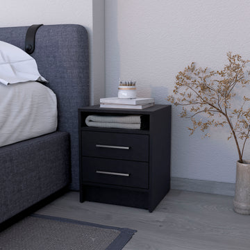 Philadelphia Nightstand, Two Drawers, Concealed Shelf Black 2 Drawers Bedroom Rectangle Modern Shelf Mdf Engineered Wood