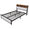Metal Full Size Platform Bed With 4 Drawers, Upholstered Headboard And Footboard, Sockets And Usb Ports, White Full White Black Fabric Metal