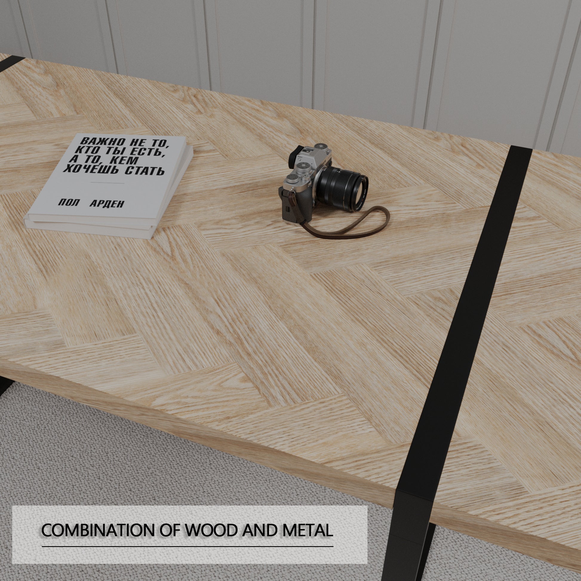 59 "Rural Industrial Rectangular Mdf Light Wood Dining Table, 4 6 People, 1.5" Thick Engineering Wood Tabletop And Black Rectangular Metal Legs, Used For Desks, Kitchens, Terraces, Restaurants Natural Wood Kitchen Mdf