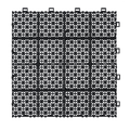 12 X 12 Inch Black Interlocking Deck Tiles Plastic Waterproof Outdoor All Weather Anti Slip Bathroom Shower Balcony Porch Strong Weight Capacity Upto 6613 Lbs, Rosette Pattern Pack Of 12 Black American Design,American Traditional Plastic